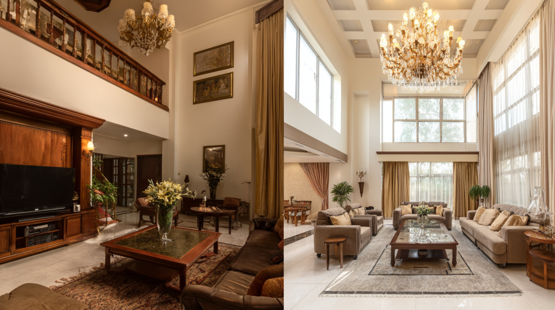 villa before and after interior designers