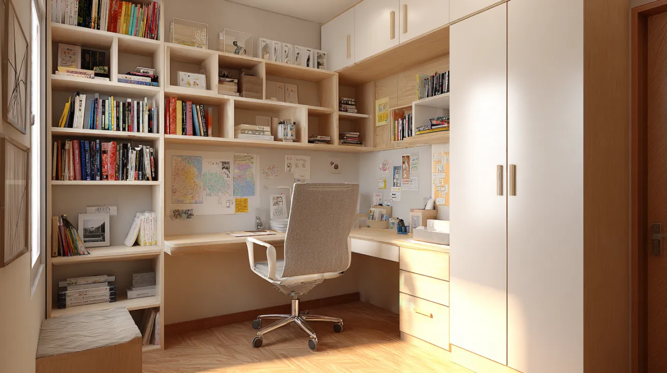 wardrobe with study desk design