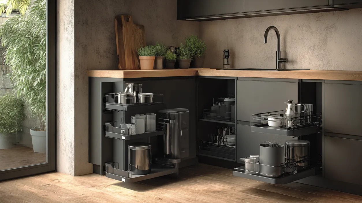 Under sink trolly with integrated kitchen waste bin.