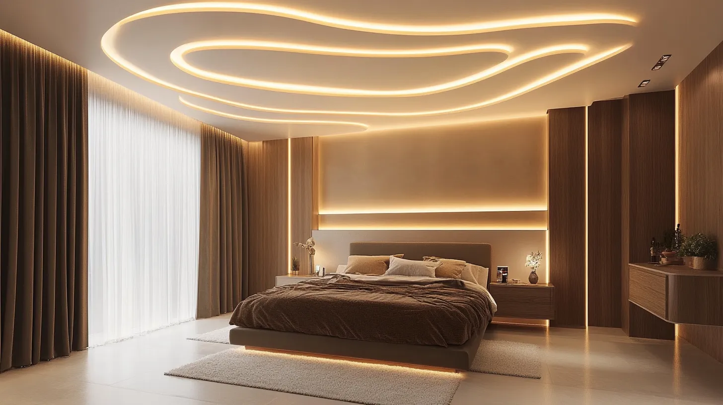 wavy edge ceiling design for stylish and modern bedroom interiors
