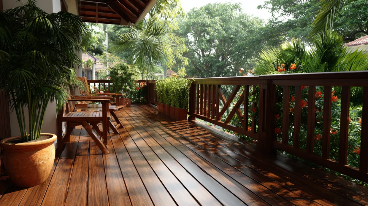 elegant wood balcony flooring design for warm, stylish, and durable outdoor living spaces in modern homes