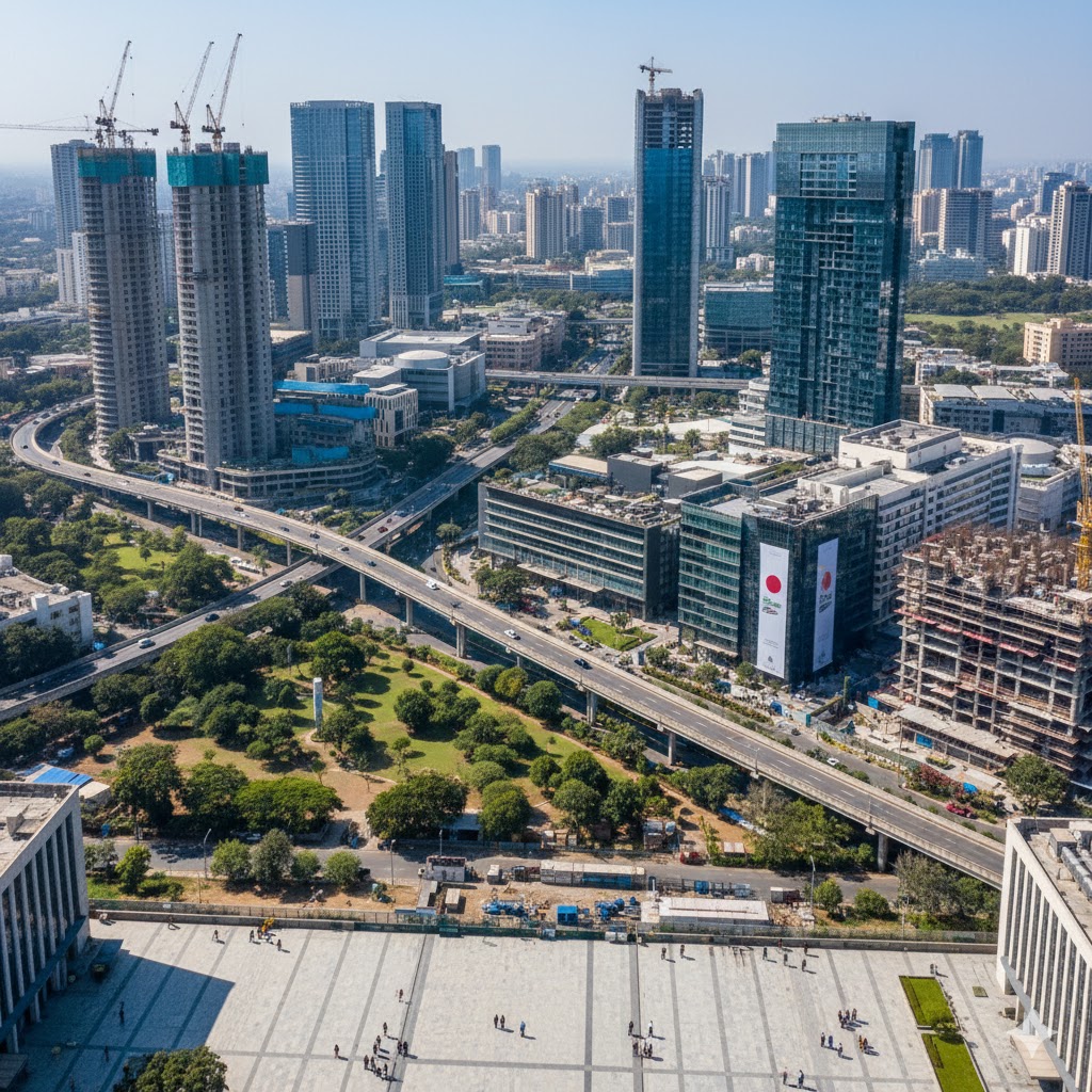 An aerial view of Mumbai’s Bandra Kurla Complex, a key commercial hub attracting rising investment from Japanese real estate developers seeking higher returns in India’s growing property market.