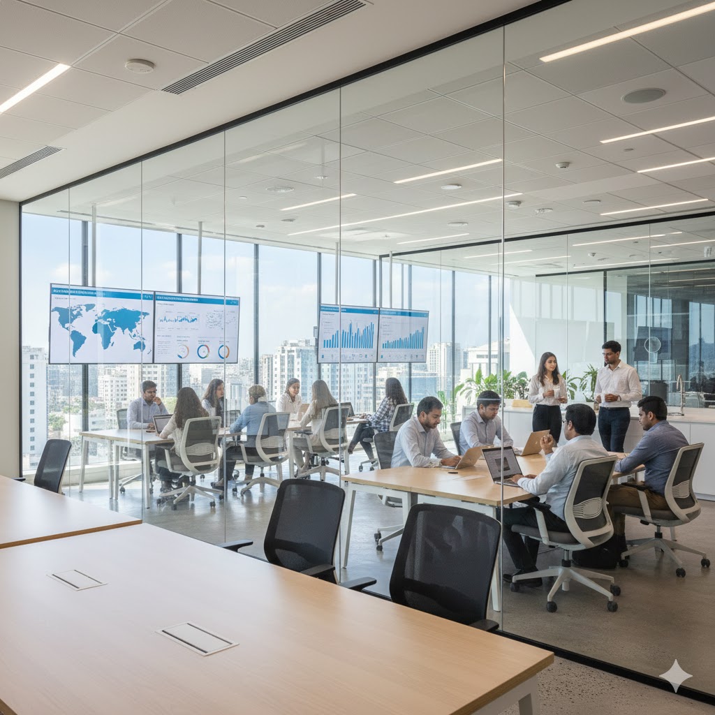 Employees work at DAMAC Group’s newly opened Global Capability Centre in Noida, which will support the company’s global real estate and hospitality operations.