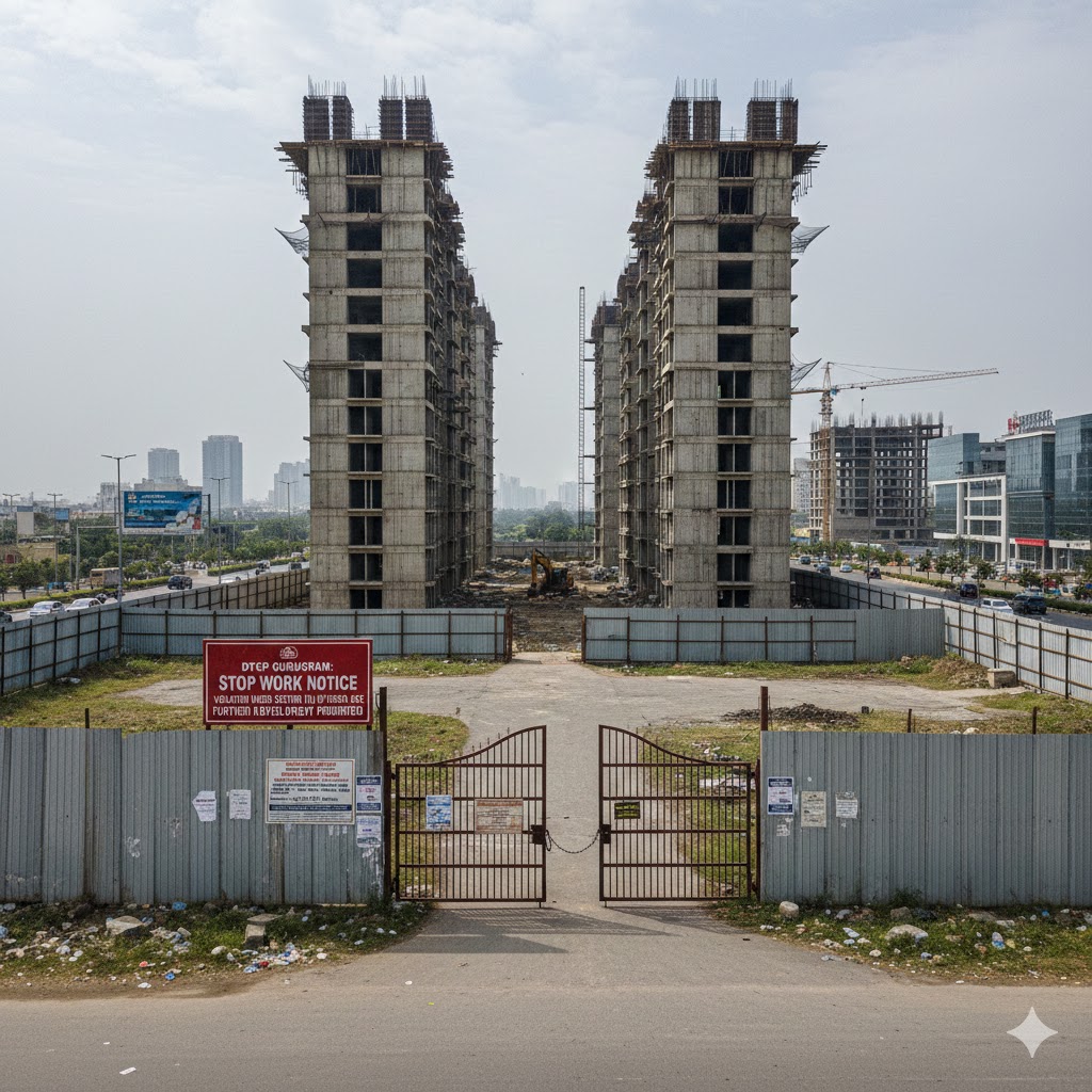 A commercial project by Raheja Developers in Gurugram where authorities have blocked property registrations following the expiry of the development license.