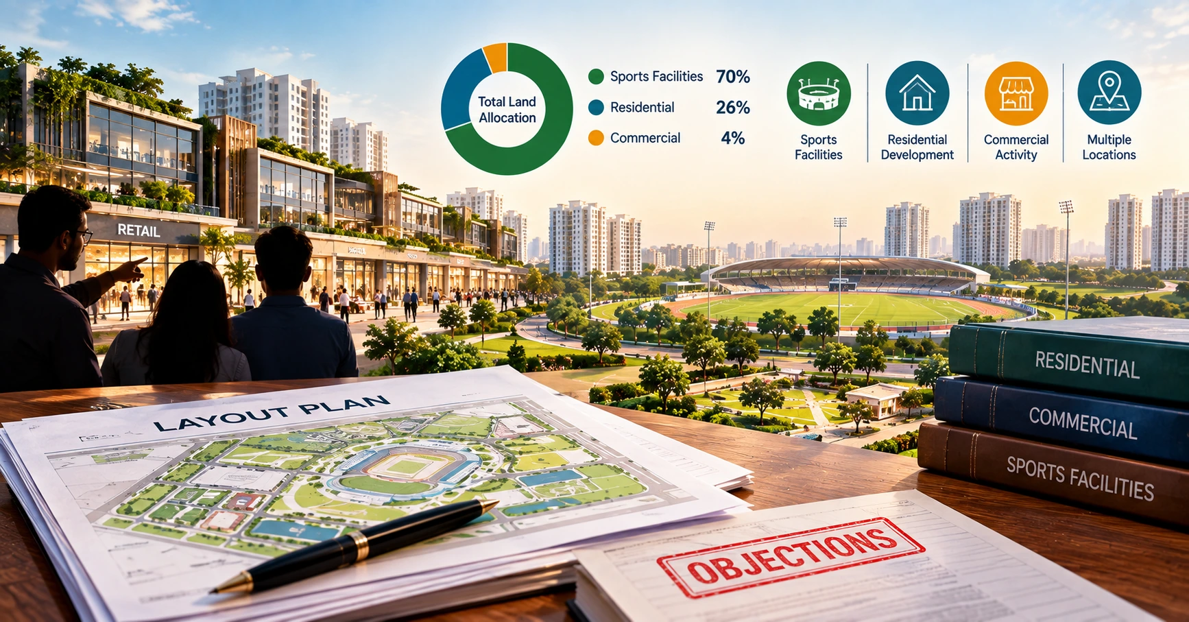 Noida Sector 152 Sports City’s revised layout faces objections from ATS buyers over proposed commercial areas and changes to the approved plan.