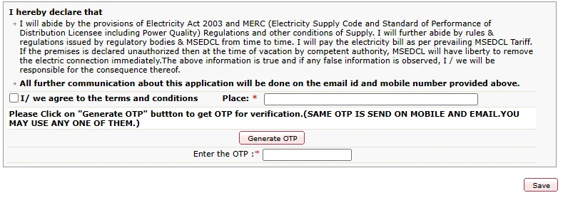 MSEDCL A-1 application form for a new commercial electricity connection
